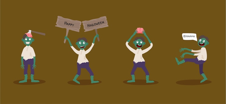 Free Vector hand drawn halloween zombies collection