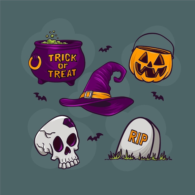 Vettore gratuito collezione di ornamenti haloween disegnati a mano