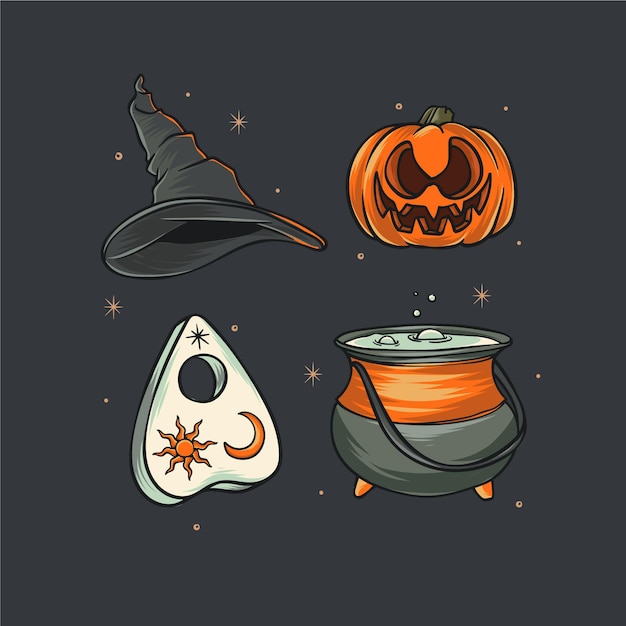 Collezione di ornamenti haloween disegnati a mano