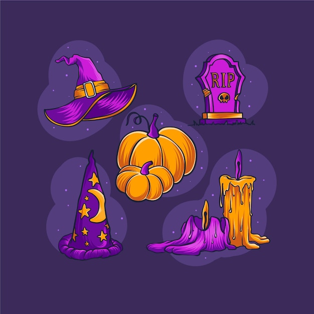 Vettore gratuito collezione di ornamenti haloween disegnati a mano