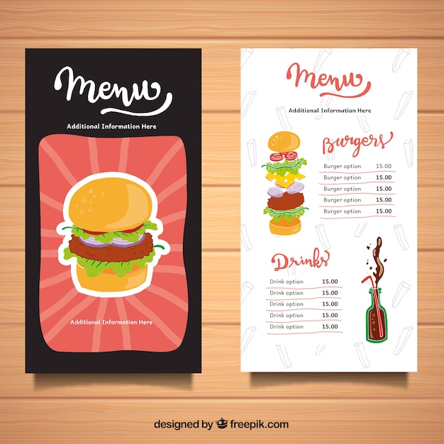 Vettore gratuito menu a base di hamburger a mano
