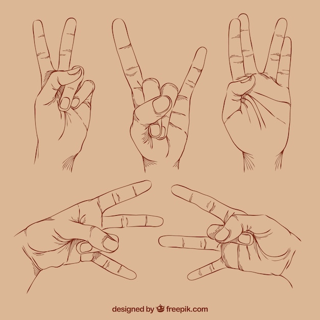 Hand drawn hand gestures