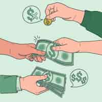 Free vector hand drawn  hand holding money drawing illustration