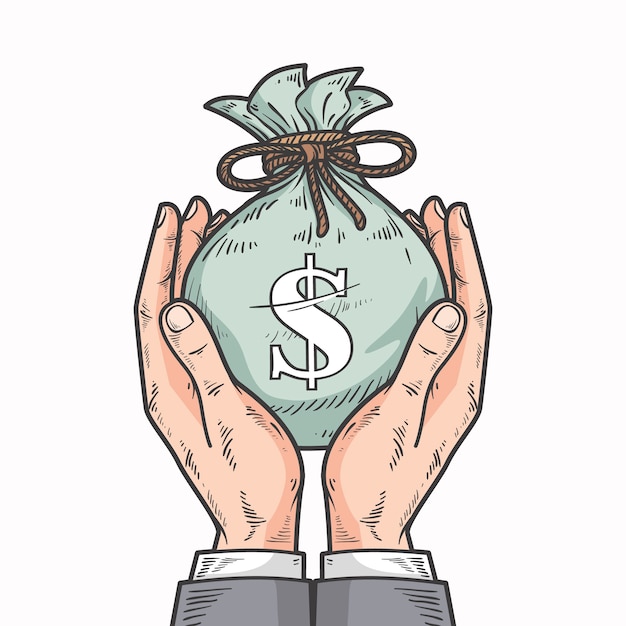 Free Vector Hand drawn hand holding money drawing illustration