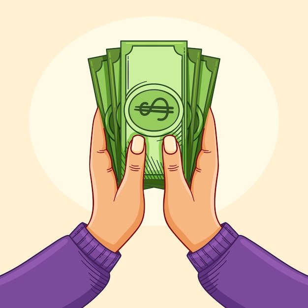 Free vector hand drawn hand holding money drawing illustration