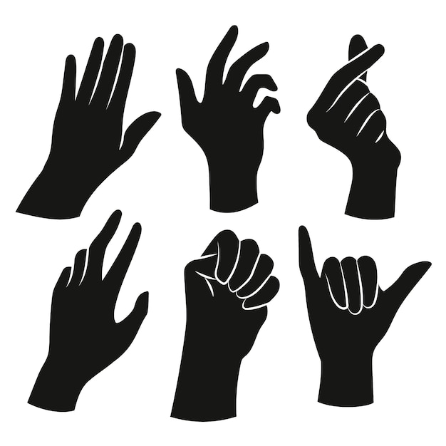 Free vector hand drawn hand silhouette set