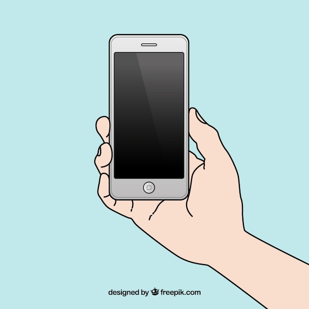Vettore gratuito disegno a mano a mano con un telefono cellulare