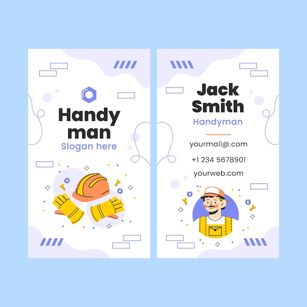 Free vector hand drawn handyman vertical business card