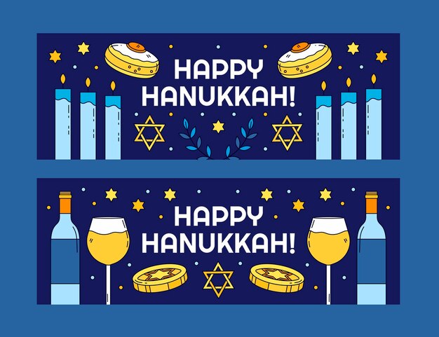 Vettore gratuito set di banner orizzontali di hanukkah disegnati a mano