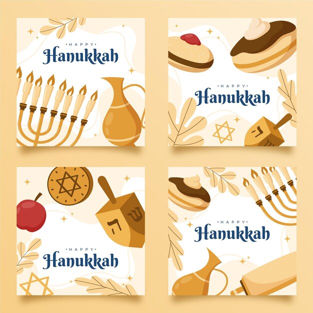 Vettore gratuito collezione di post di instagram di hanukkah disegnata a mano