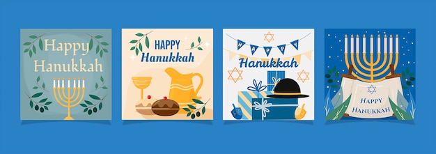 Vettore gratuito collezione di post di instagram di hanukkah disegnati a mano