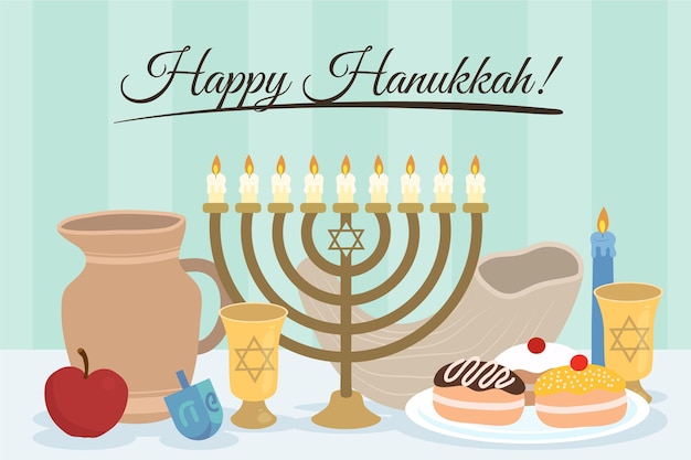 Vettore gratuito carta da parati hanukkah disegnata a mano