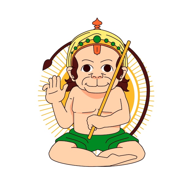 Vettore gratuito illustrazione disegnata a mano di hanuman jayanti