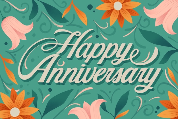 Hand drawn happy anniversary lettering background