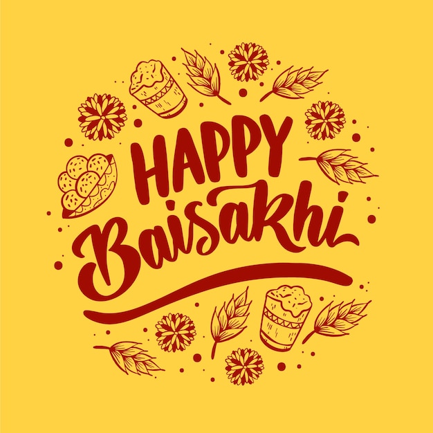 Free vector hand-drawn happy baisakhi theme