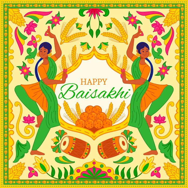 Hand drawn happy baisakhi