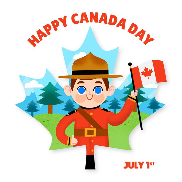 Hand drawn happy canada day illustration