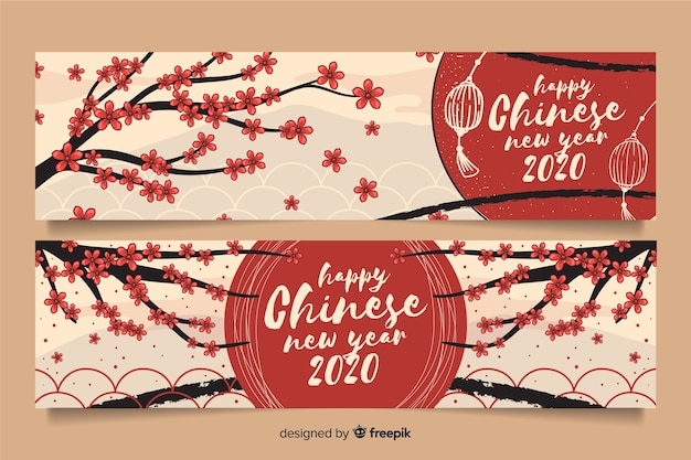 Hand drawn happy chinese new year banners