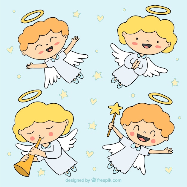 Hand drawn happy christmas angels