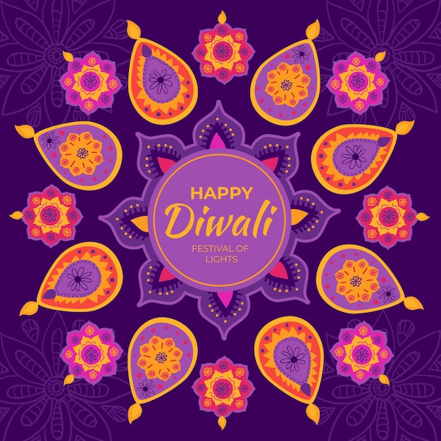 Concetto di diwali felice disegnato a mano