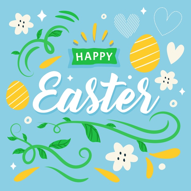 Free vector hand drawn happy easter day concept with greeting