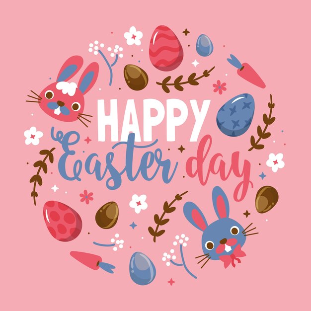 Hand drawn happy easter day concept with greeting