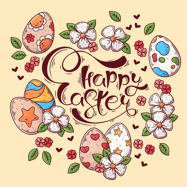 Free vector hand-drawn happy easter day theme