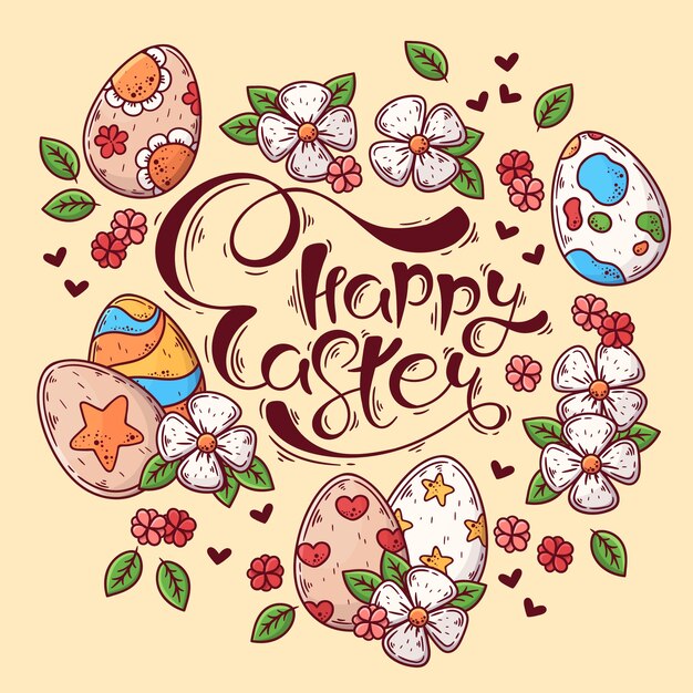 Hand-drawn happy easter day theme