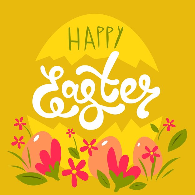 Hand-drawn happy easter lettering theme