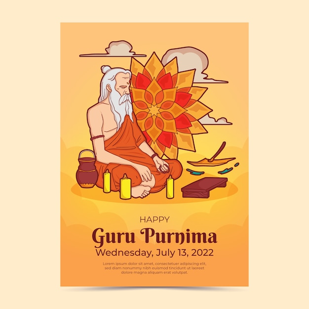 Manifesto di guru purnima felice disegnato a mano