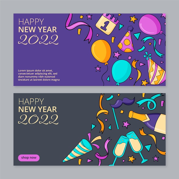 Free vector hand drawn happy new year 2022 banners set