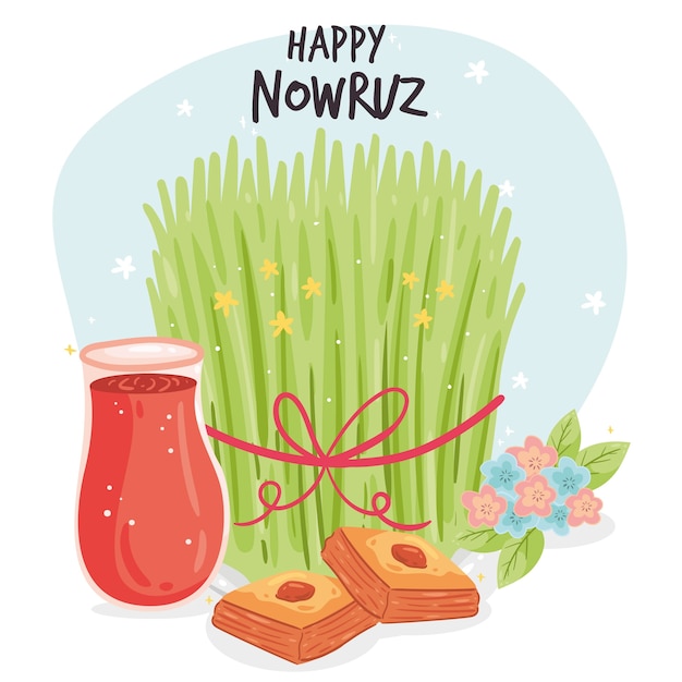 무료 벡터 손으로 그린 행복 nowruz 이벤트