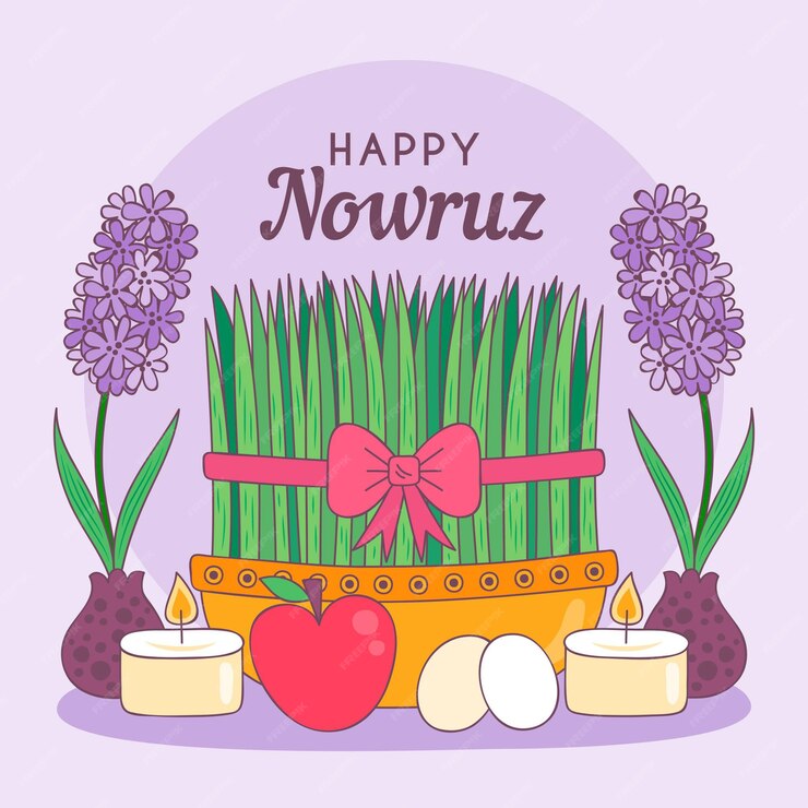  Hand-drawn happy nowruz illustration with sprouts Premium Vector