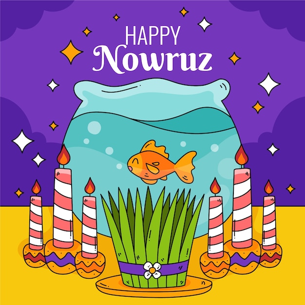 손으로 그린 행복한 nowruz 그림