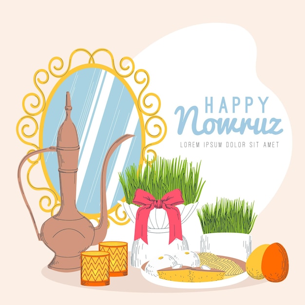 Vettore gratuito nowruz felice disegnato a mano