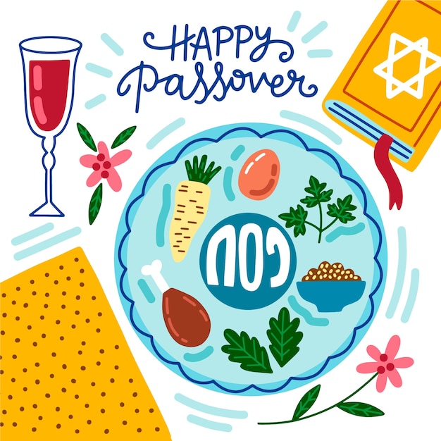 Hand-drawn happy passover concept