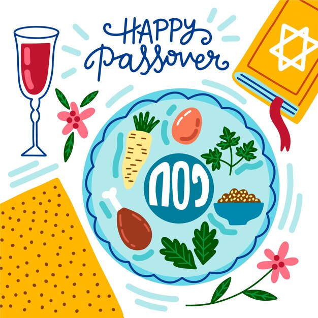 Hand-drawn happy passover concept