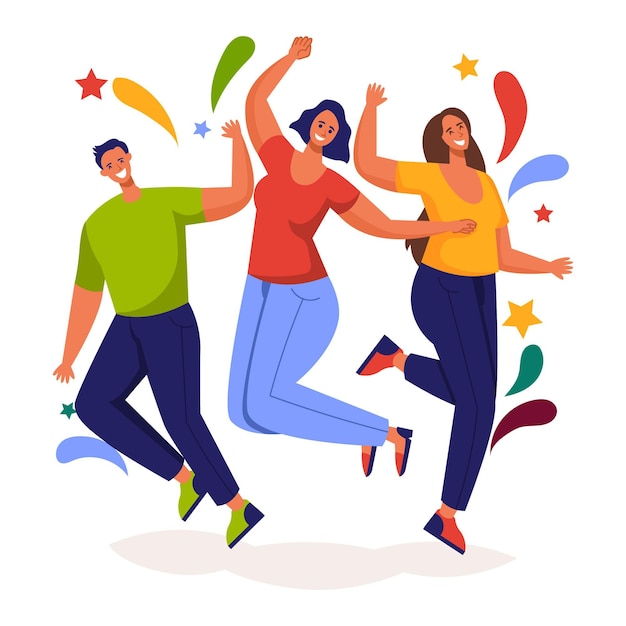 Бесплатное векторное изображение Нарисованные рукой счастливые люди прыгают
