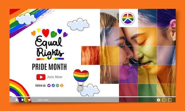 Free vector hand drawn happy pride month youtube thumbnail template