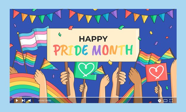 Hand drawn happy pride month youtube thumbnail