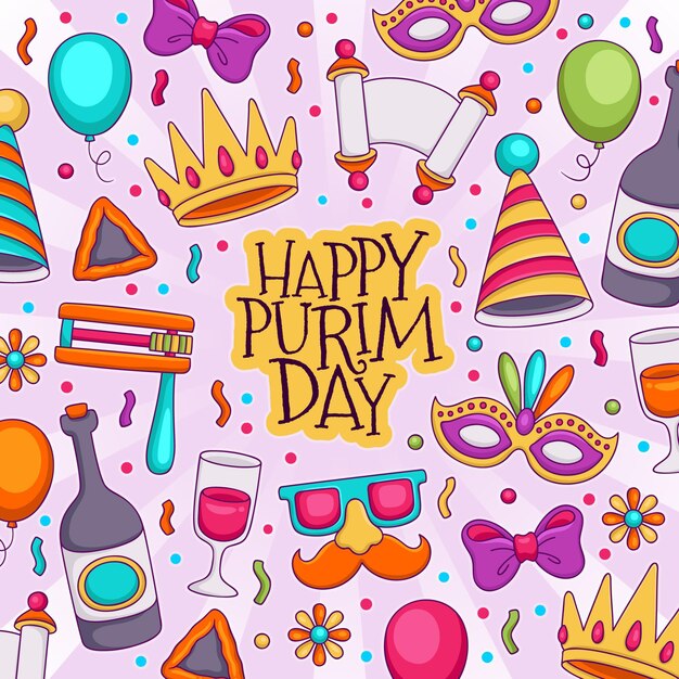 Hand drawn happy purim day