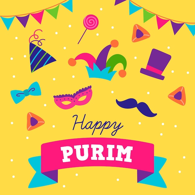 Vettore gratuito giorno felice purim disegnato a mano