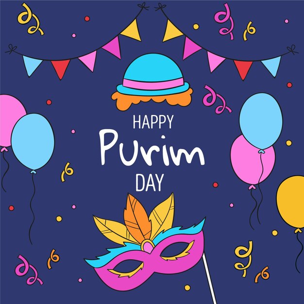 Vettore gratuito giorno felice purim disegnato a mano