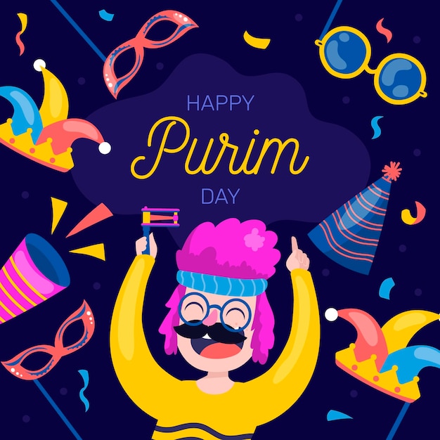 Free vector hand drawn happy purim day