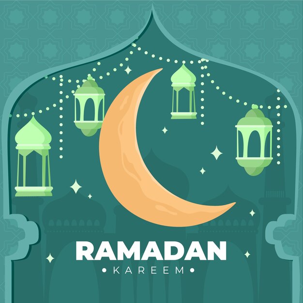 Hand drawn happy ramadan kareem  crescent moon