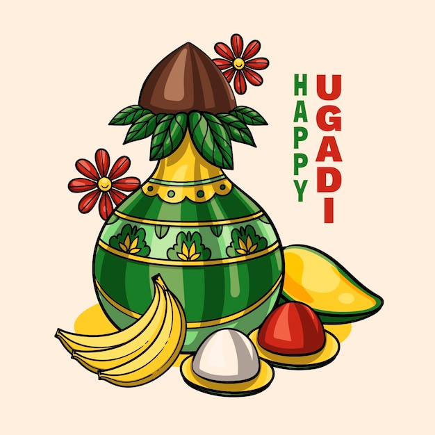 Hand drawn happy ugadi illustration