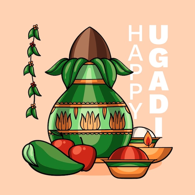 Vettore gratuito illustrazione di ugadi felice disegnata a mano