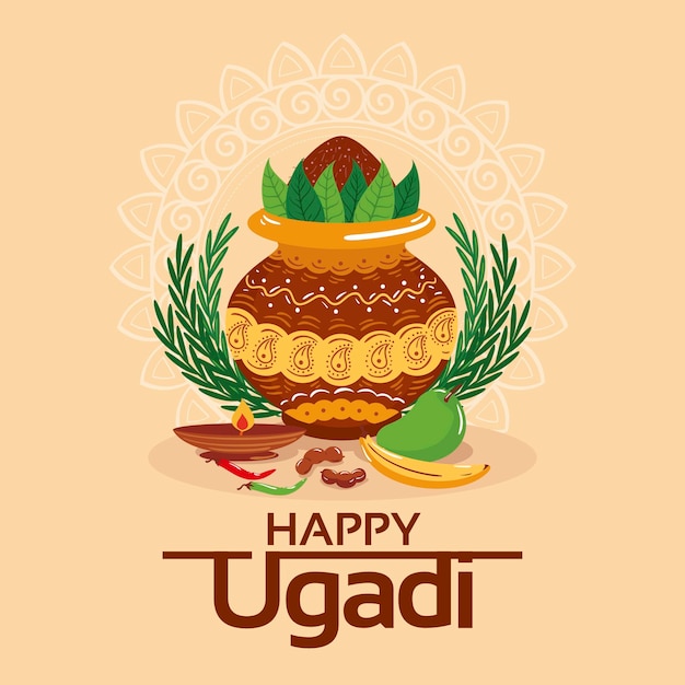 Vettore gratuito illustrazione di ugadi felice disegnata a mano