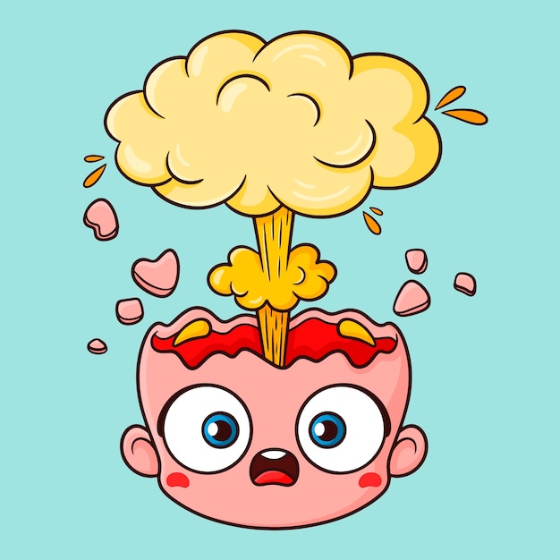 Hand drawn head exploding cartoon illustration