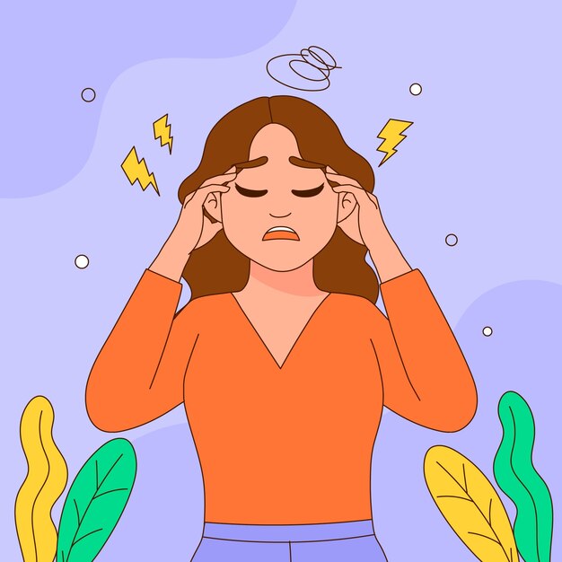 Hand drawn headache cartoon illustration